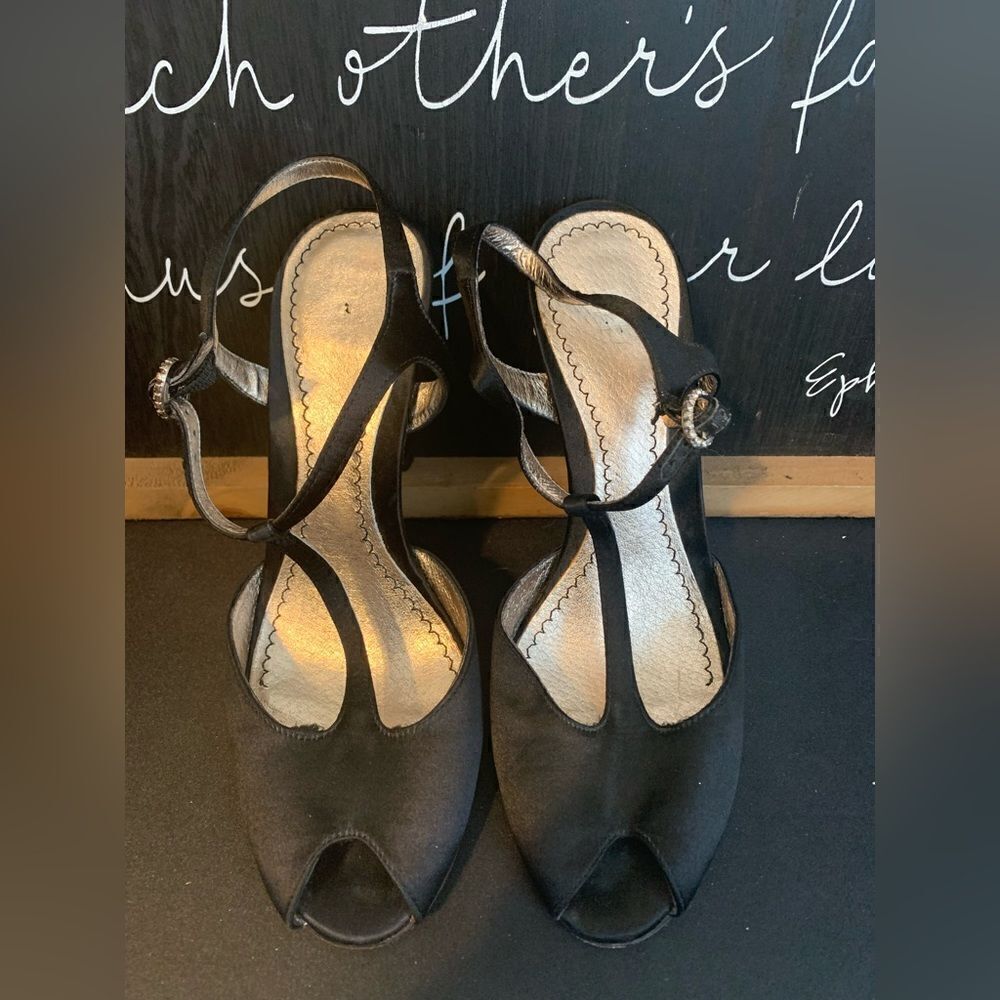 BP black satin strappy heels size 7‎ - Picture 6 of 12